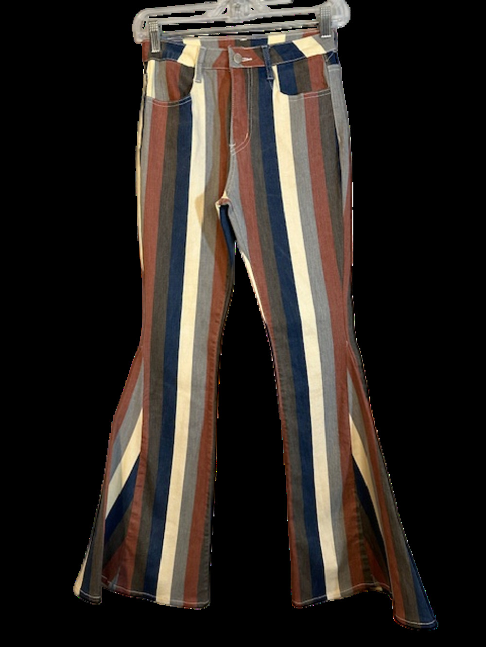 Altar'd State Blue Multi-Color Striped Bell Bottom Denim Jeans Women Sz S